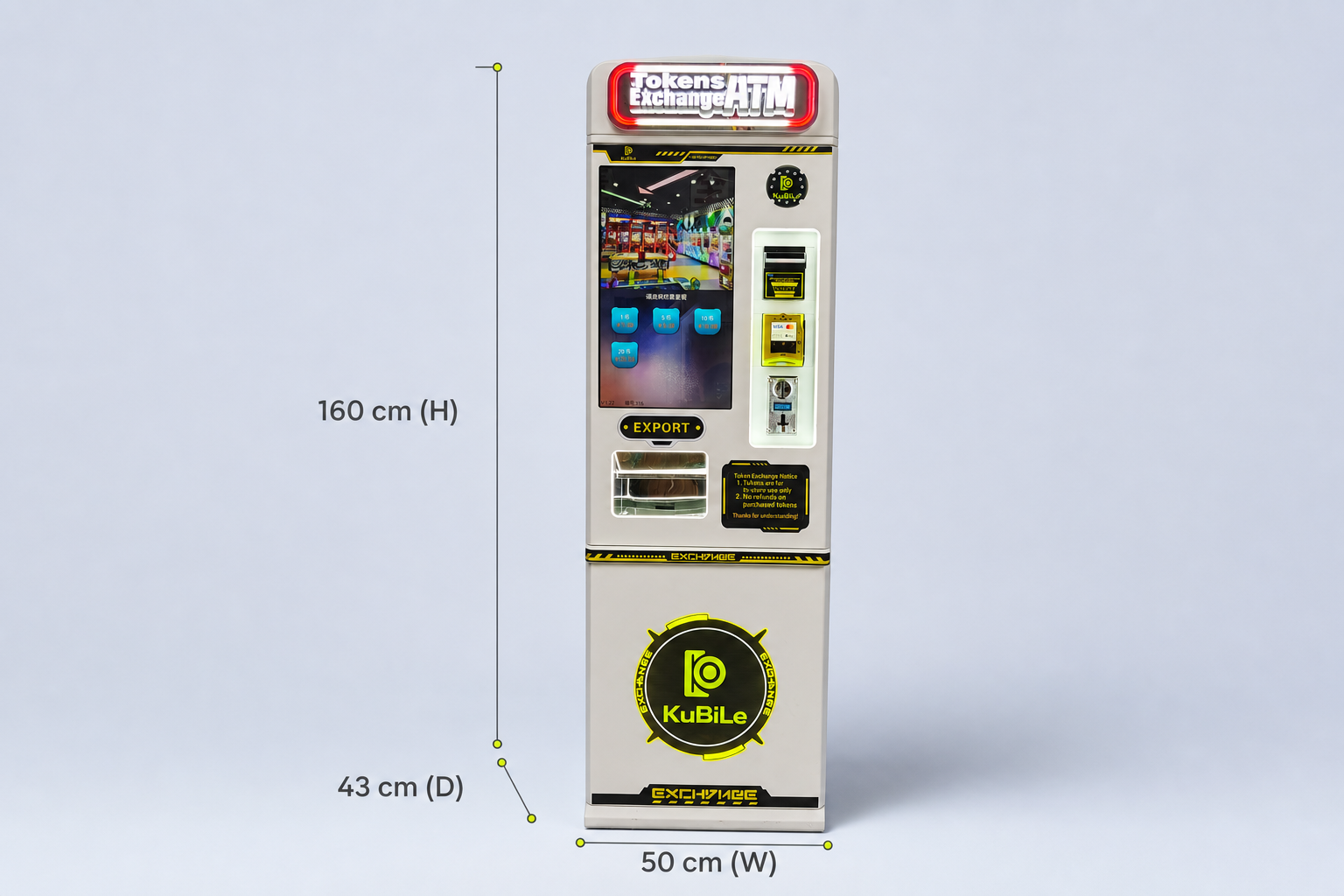 MZ-160 Token Machine dimensions: W 50 cm 脳 D 43 cm 脳 H 160 cm