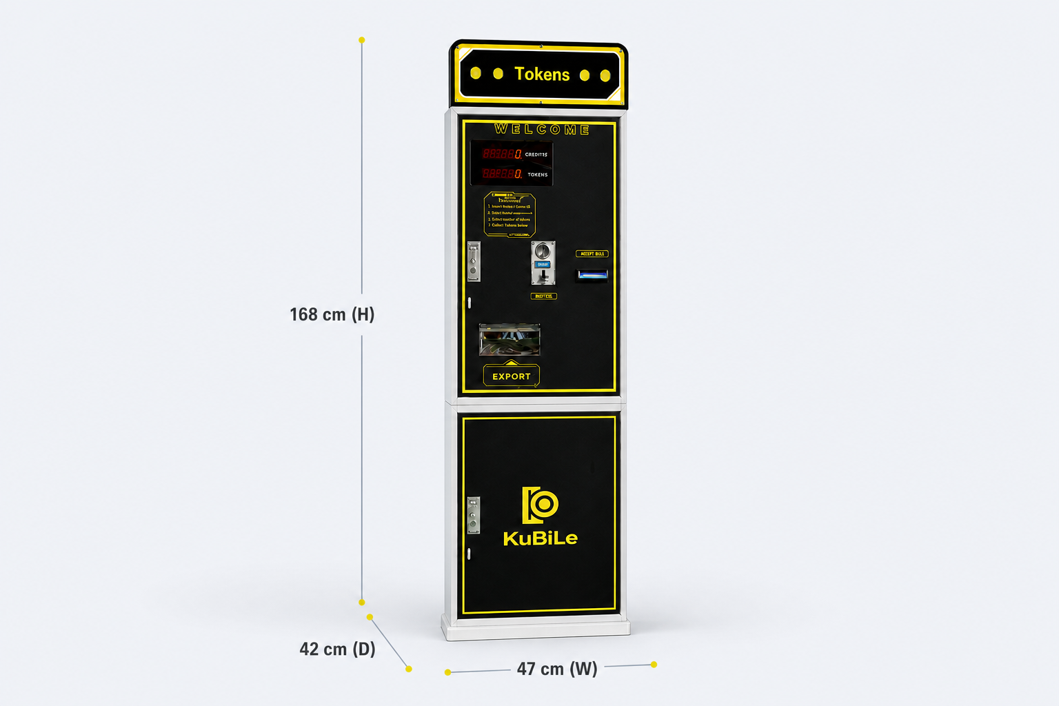 MZ-01 Token Machine dimensions: W 47 cm 脳 D 42 cm 脳 H 168 cm