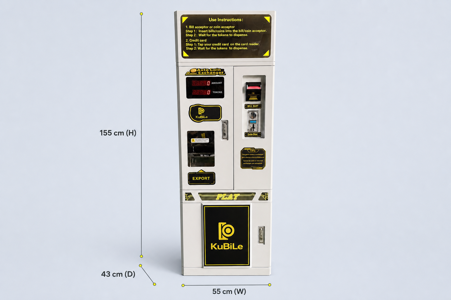 MZ-SK Token Machine dimensions: W 55 cm 脳 D 43 cm 脳 H 155 cm