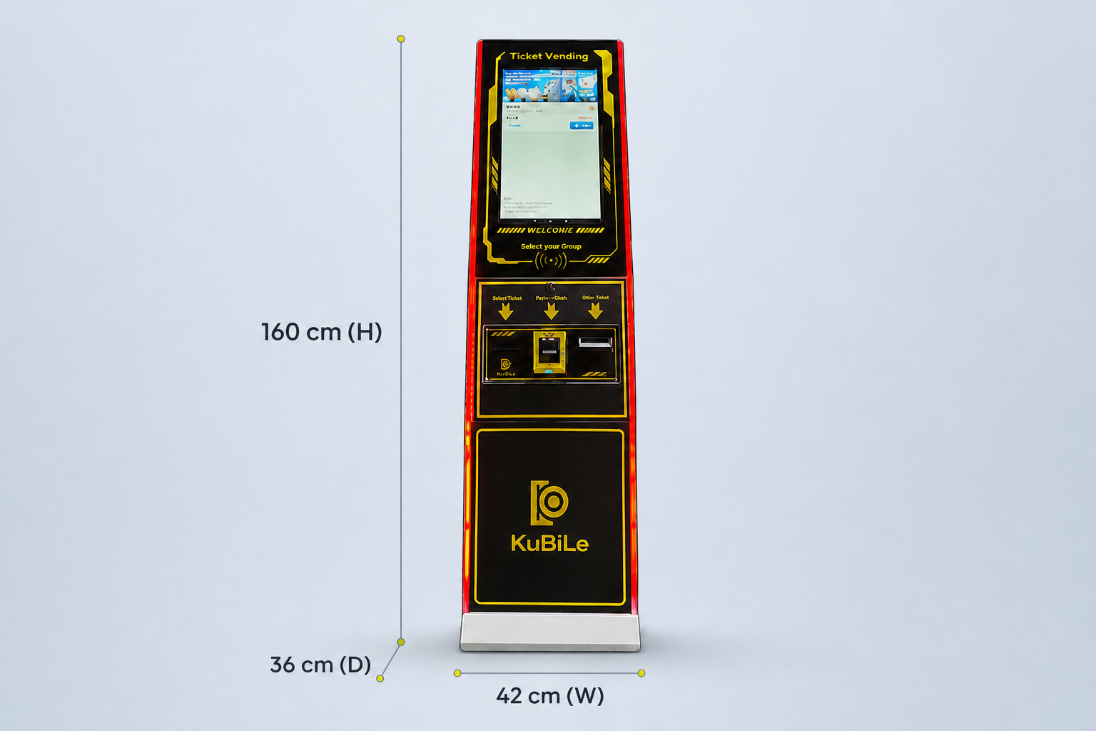 MZ-160 Ticket Vending dimensions: W 42 cm 脳 D 36 cm 脳 H 160 cm