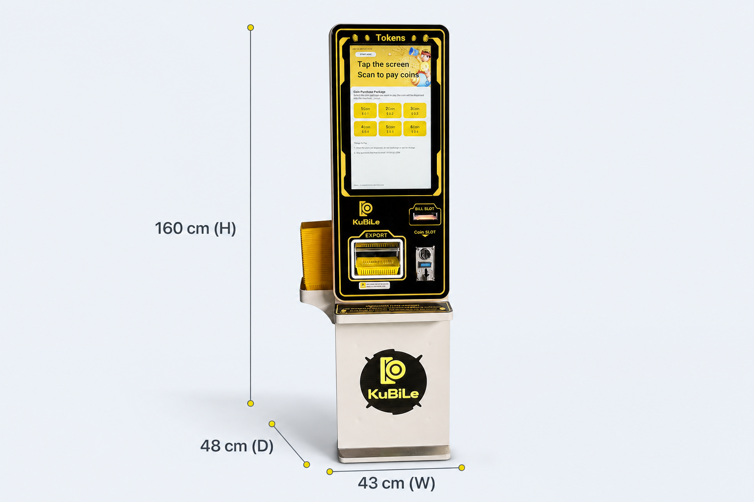 MZ-158 Token Machine dimensions: W 43 cm 脳 D 48 cm 脳 H 160 cm