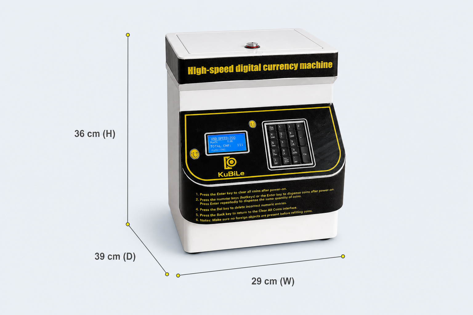 Tokens Counter dimensions: W 29 cm 脳 D 39 cm 脳 H 36 cm